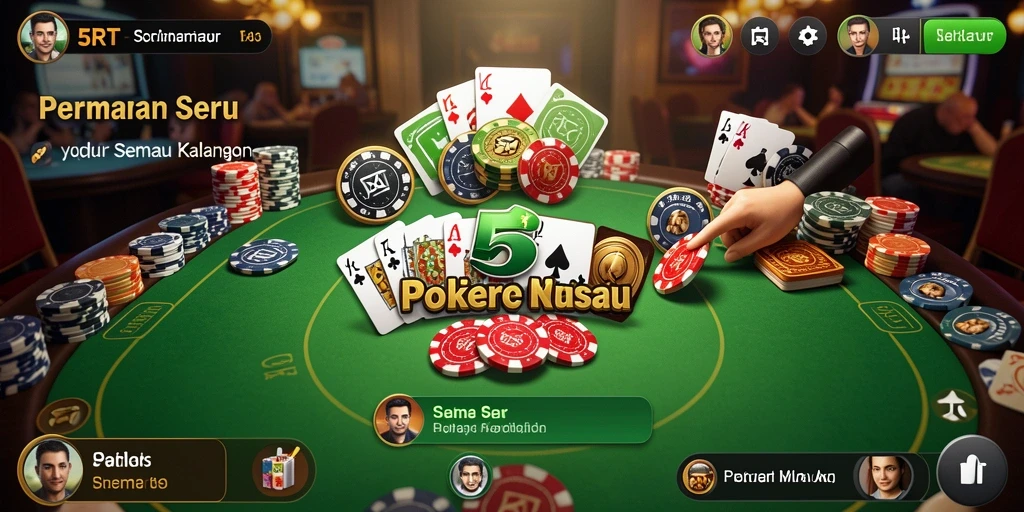 Tampilan menarik dari gameplay poker di 5RT yang menggugah semangat pemain.