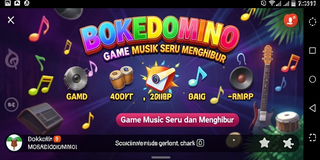 Tampilan gameplay BOKEDOMINO dengan interaksi musik yang seru.
