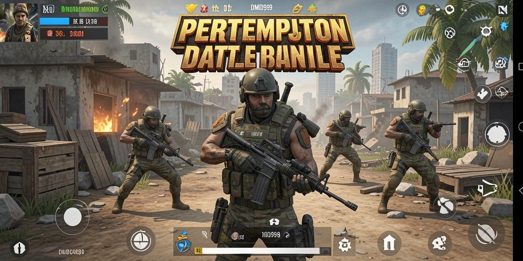 Gameplay seru DMD999 dalam suasana pertempuran Battle Royale.