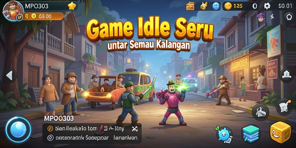 Screenshot gameplay MPO303 menampilkan karakter yang sedang menghasilkan sumber daya.