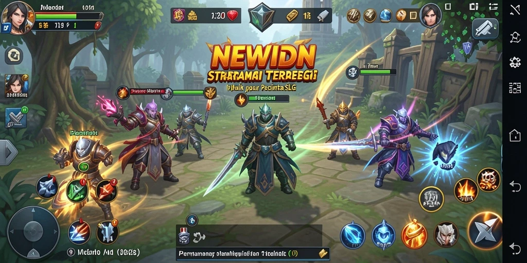 Screenshot utama NEWIDN menampilkan aksi pertempuran yang seru dalam permainan SLG.