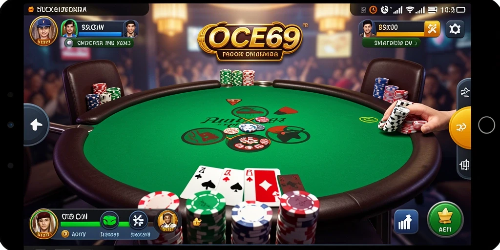 Tampilan gameplay seru OCE69 dengan pemain poker yang kompetitif.