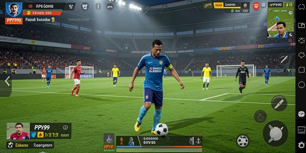 Screenshot gameplay PPV99 yang menampilkan aksi sepak bola yang seru.