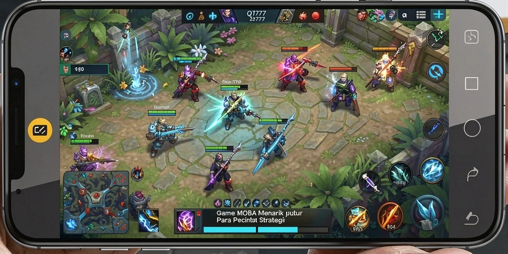 Screenshot dari gameplay seru QT777 di arena MOBA.