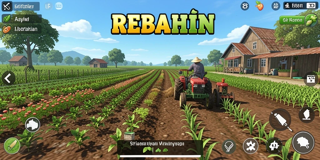 Tampilan gameplay REBAHIN yang menarik dengan aktivitas bertani.