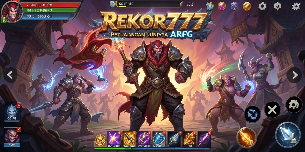 Tangkapan layar gameplay REKOR777 dengan pertempuran epik di dunia fantasi.