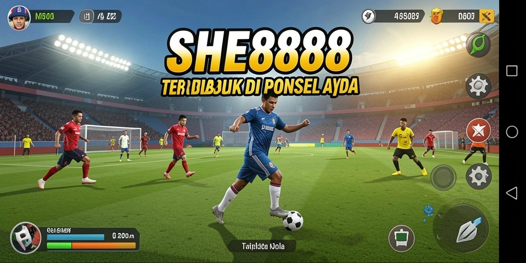 Tampilan gameplay yang realistis dari SHE888 dalam aksi sepak bola.