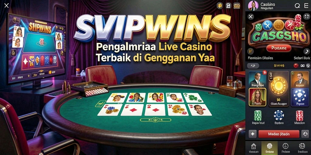 Tangkapan layar SVIPWINS menampilkan dealer langsung dan tabel permainan yang mendebarkan.