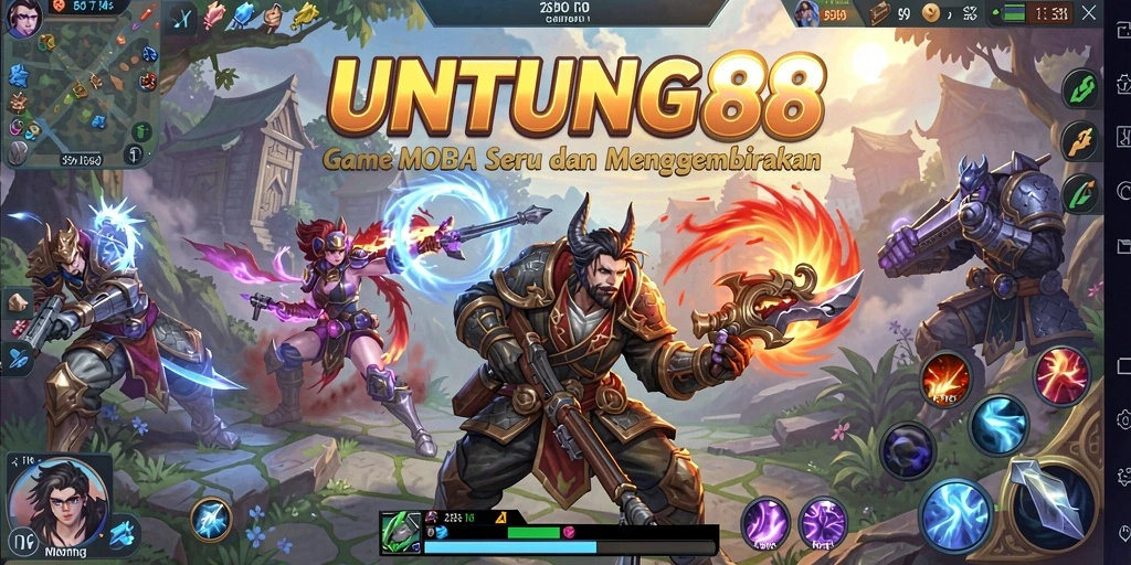 Tampilan gameplay seru UNTUNG88 dengan aksi MOBA intens.