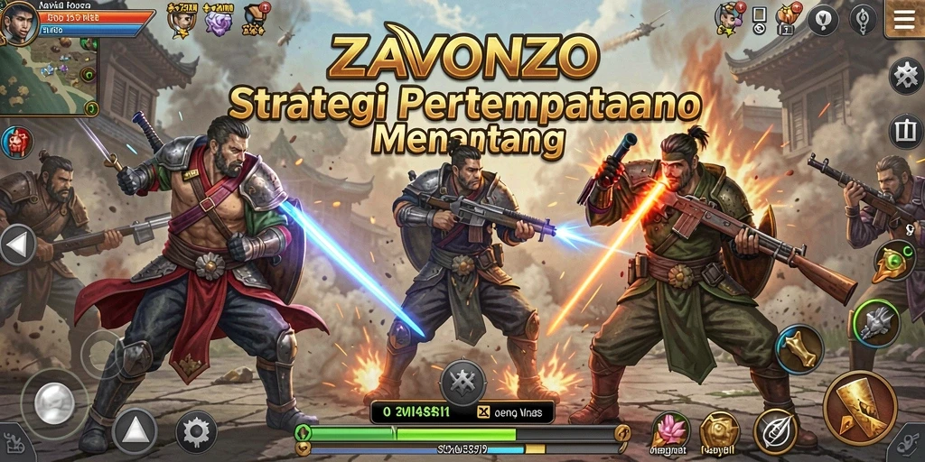 Tangkapan layar gameplay ZAVONZO menampilkan pertempuran strategis yang intens.